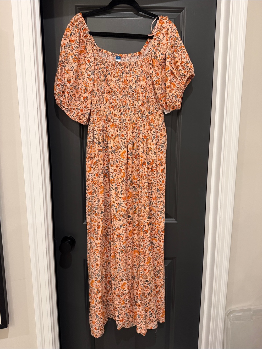 NWT Old Navy Floral Orange Maxi Dress with Puff Sleeves